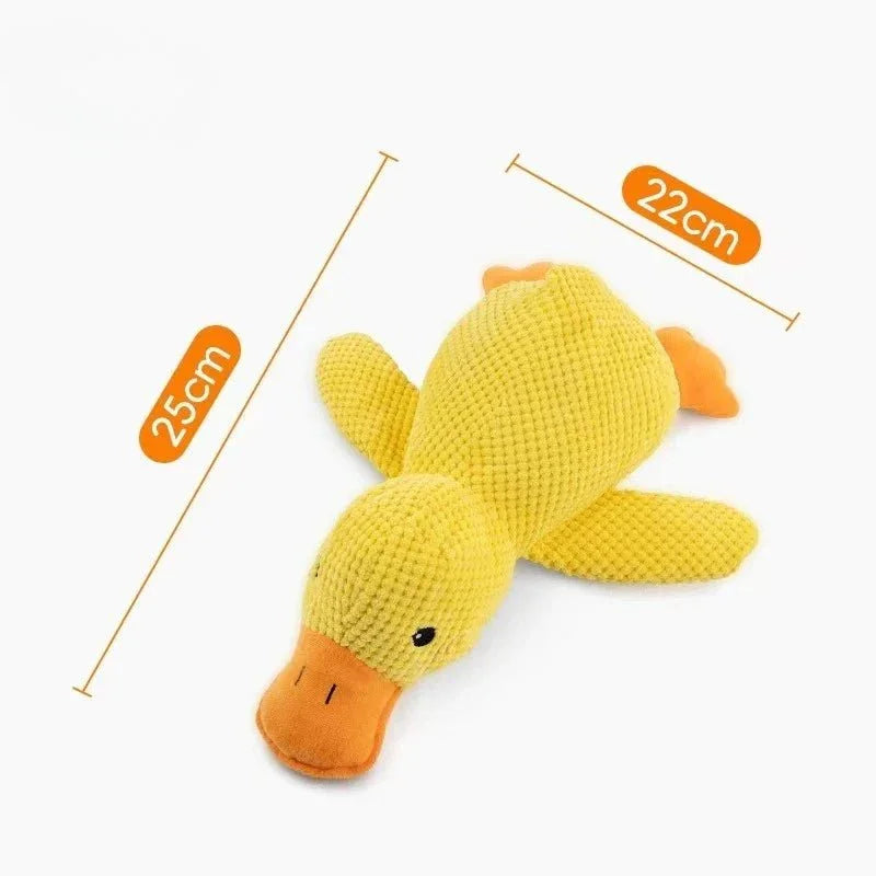 Jouet pour chien en peluche canard jaune, dimensions 25x22 cm, anti-ennui, interactif.